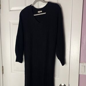 Elegant Black Long Sleeve Knit Dress